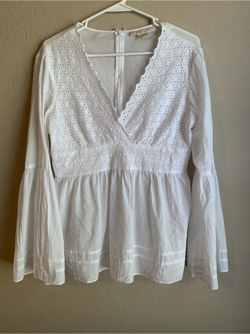 Michael Kors White Cotton Top Boho Gypsy Festival Romantic Eyelet Sz 10